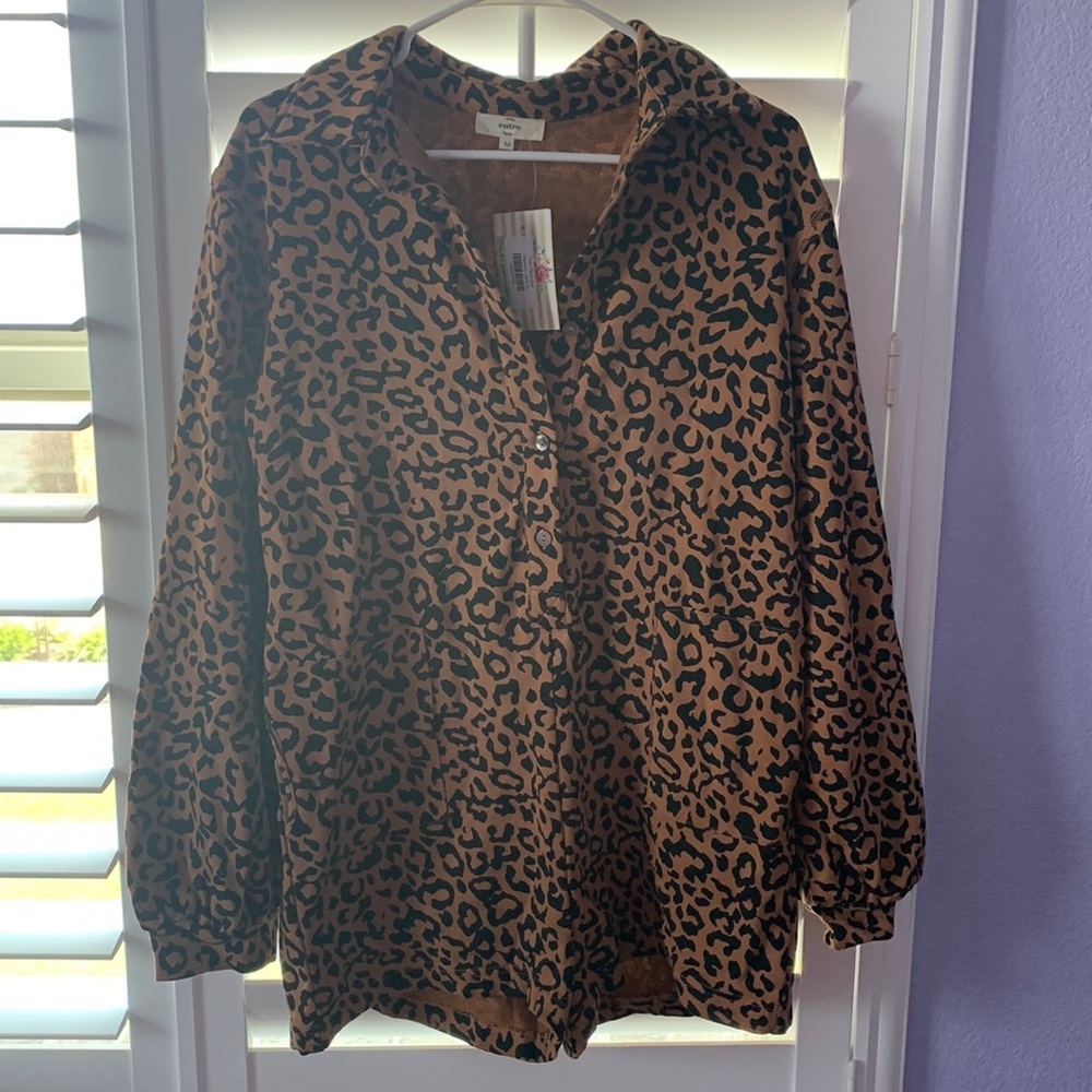 long-sleeve button-up romper